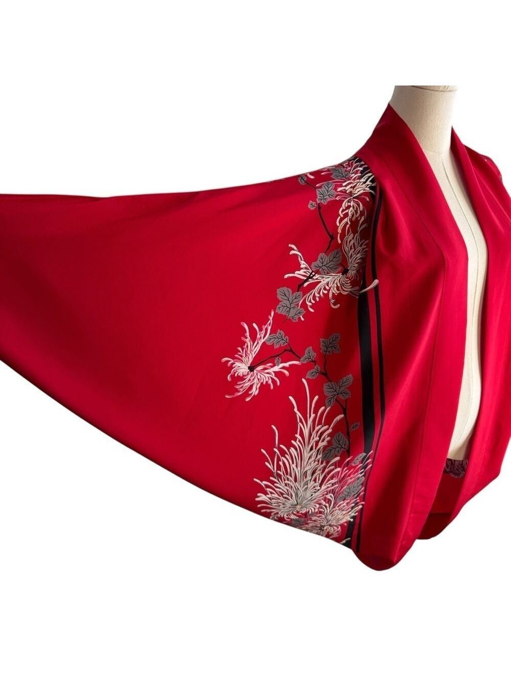 Vintage Floral Kimono Top Sz 8 M Red Midi Length Oversized Cover Unique Classy